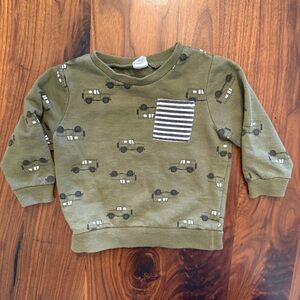 Olive Green Toddler Sweatshirt with Car Print